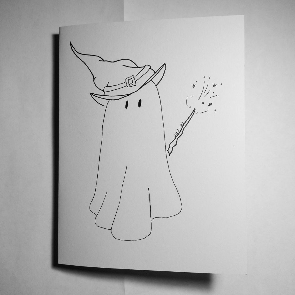 Day 3 of Inktober: a ghost dressed as a witch