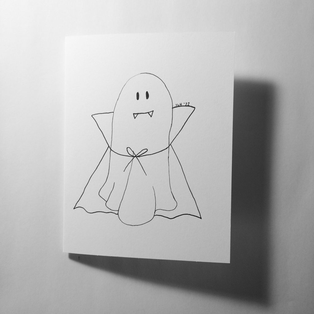 Day 14 of Inktober: a ghost dressed as a vampire