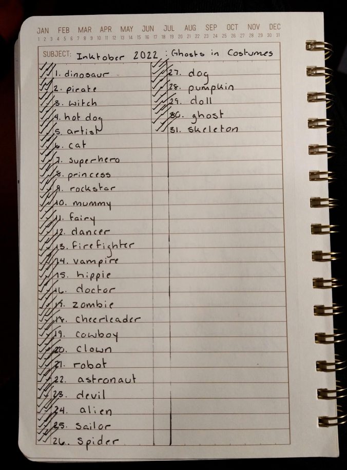 JKH artwork 2022 Inktober prompt list